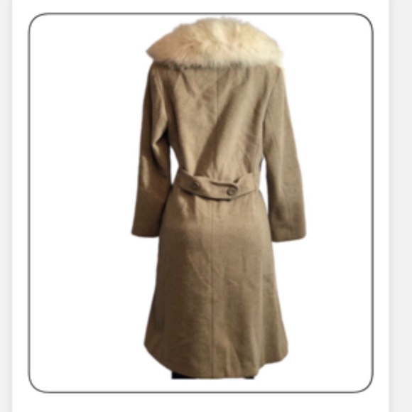 VINTAGE WOOL & FUR TRIM TAN AND CREAM COAT - Picture 3 of 7